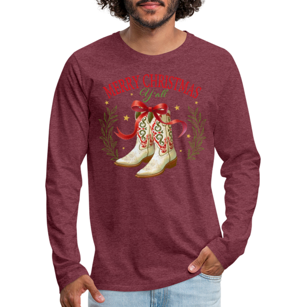 Merry Christmas Y'all Men's Premium Long Sleeve T-Shirt - heather burgundy