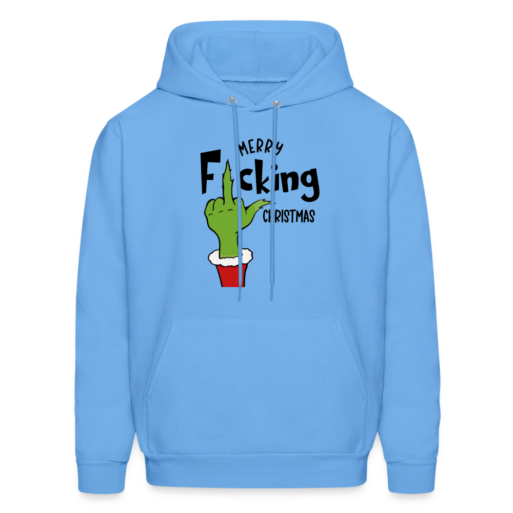 Merry F*cking Christmas Grumpy Middle Finger Hoodie - carolina blue