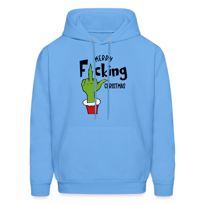 Merry F*cking Christmas Grumpy Middle Finger Hoodie - carolina blue