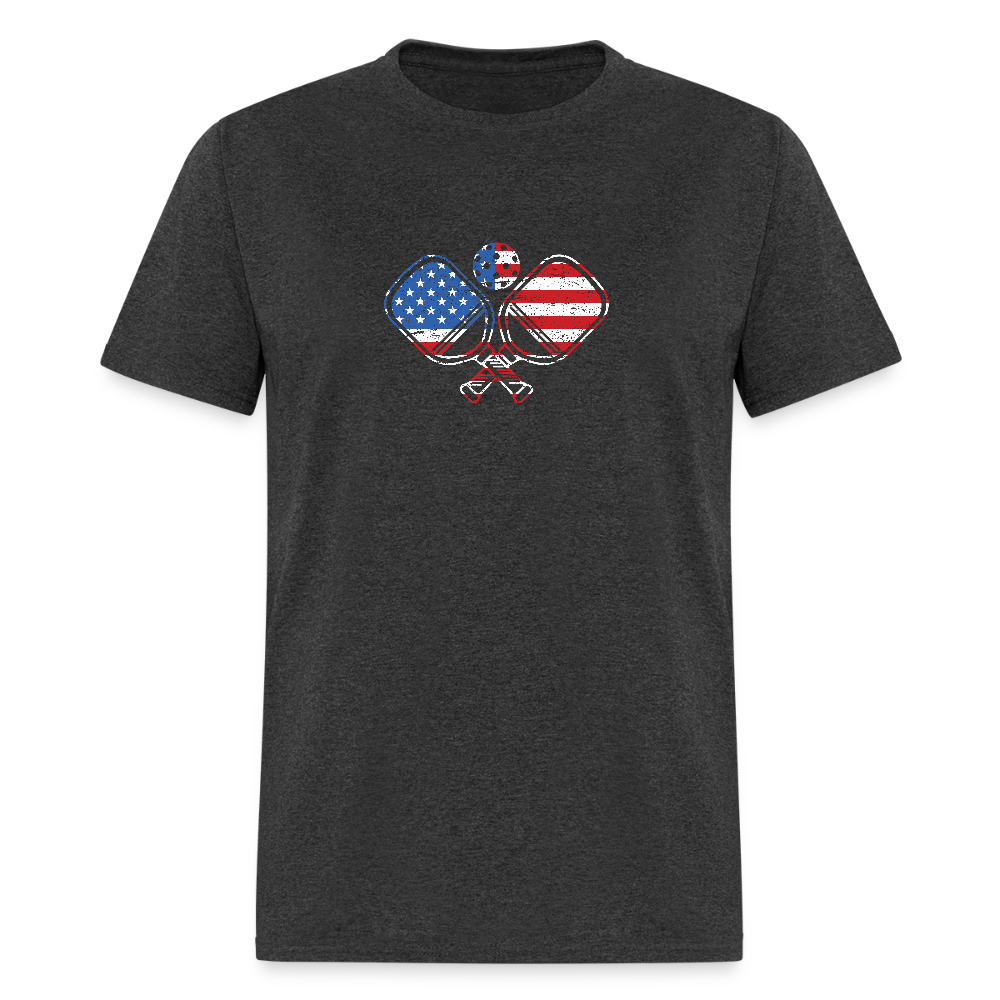 American Flag Pickleball Paddle T-Shirt - heather black