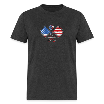 American Flag Pickleball Paddle T-Shirt - heather black