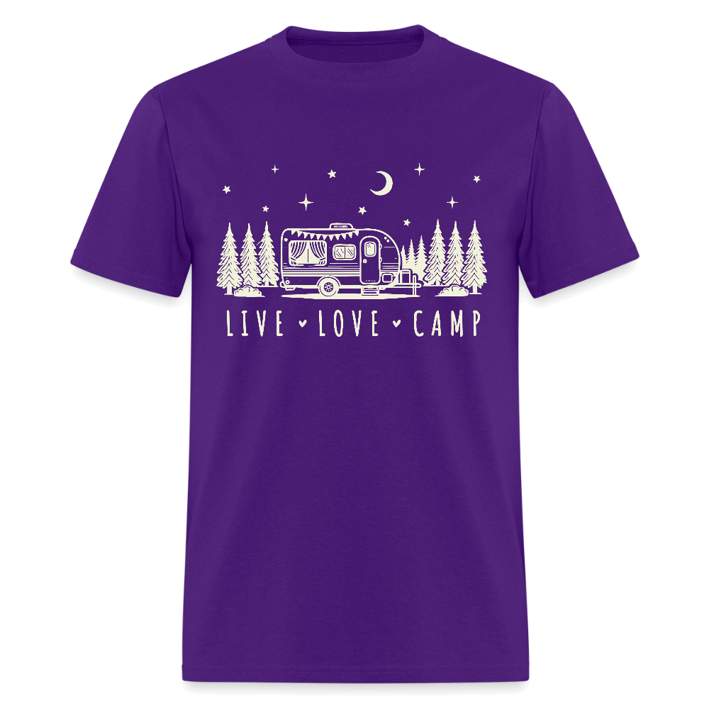 Live Love Camp T-Shirt – Camper Under the Night Sky - purple