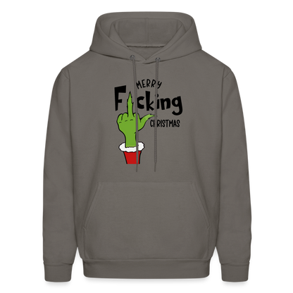 Merry F*cking Christmas Grumpy Middle Finger Hoodie - asphalt gray