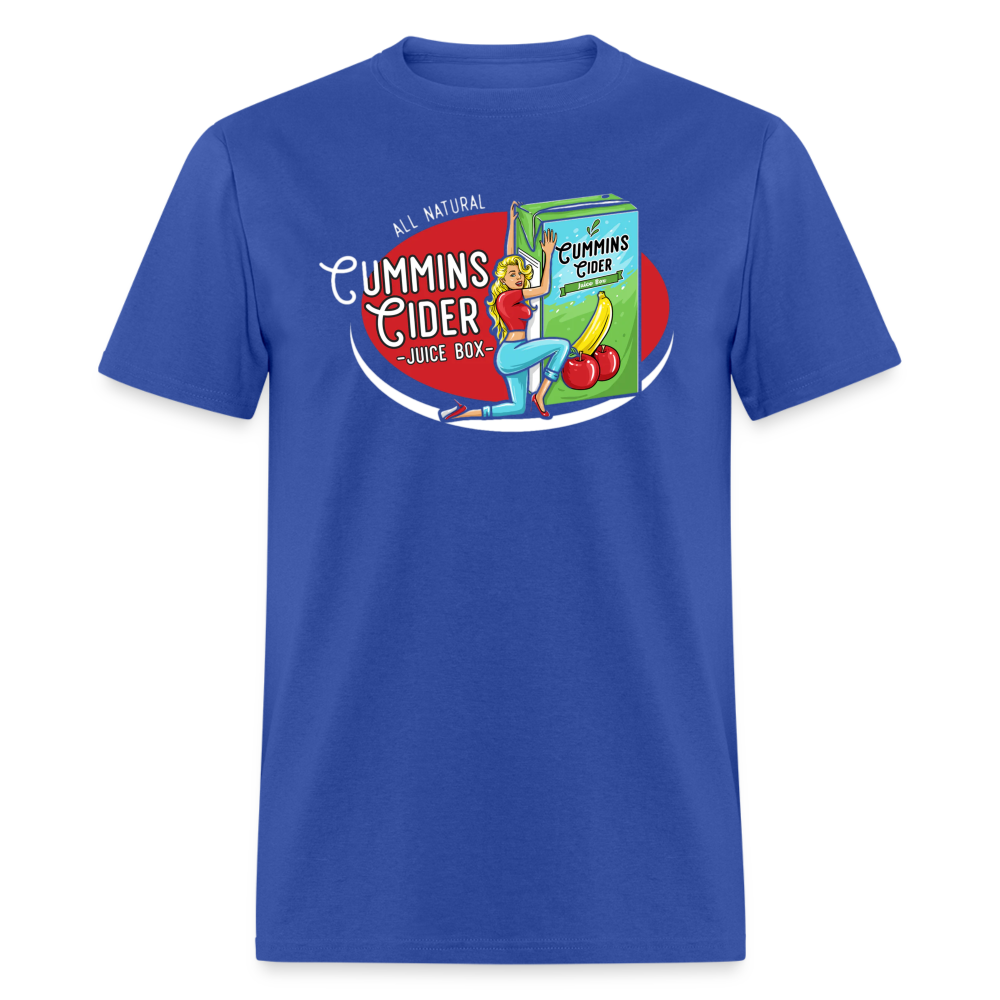 Cummins Cider Juice Box (Adult Sexual Humor) T-Shirt - royal blue