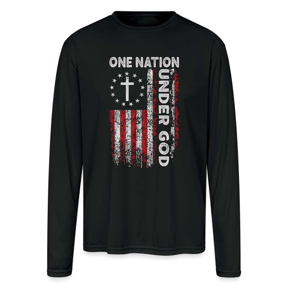 One Nation Under God Men’s Performance Long Sleeve – American Flag Design - black