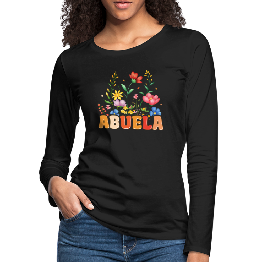 Abuela Premium Long Sleeve T-Shirt with Floral Design - black