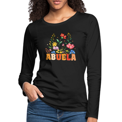 Abuela Premium Long Sleeve T-Shirt with Floral Design - black