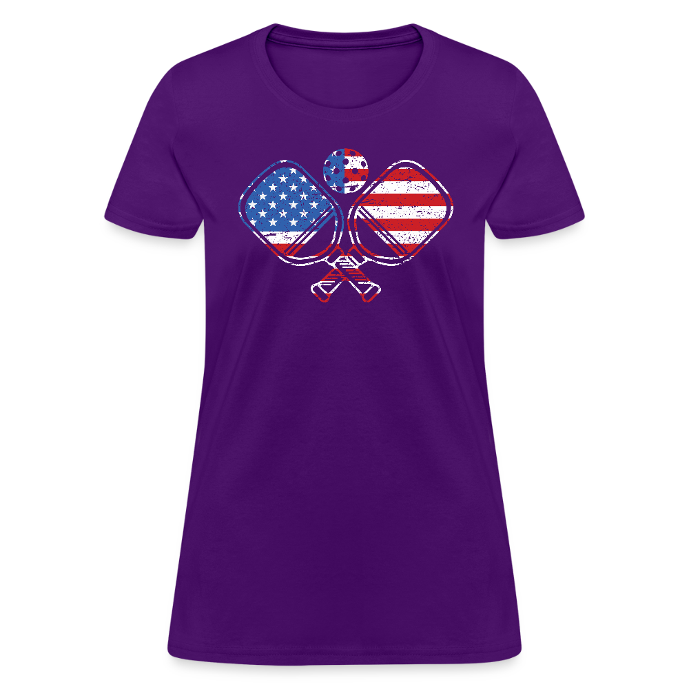 American Flag Pickleball Paddle Women's Contoured T-Shirt - purple