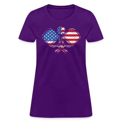 American Flag Pickleball Paddle Women's Contoured T-Shirt - purple