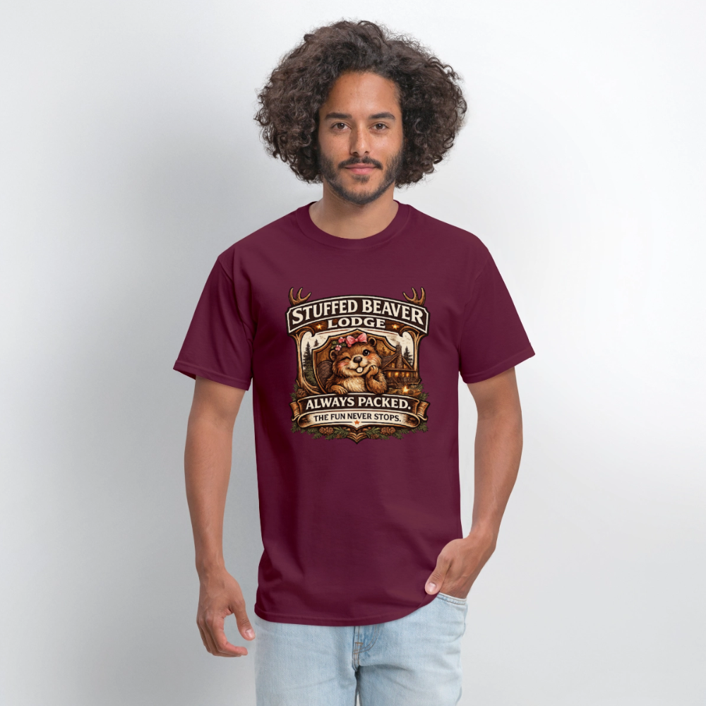 Stuffed Beaver Lodge Funny Adult T-Shirt Color: Black