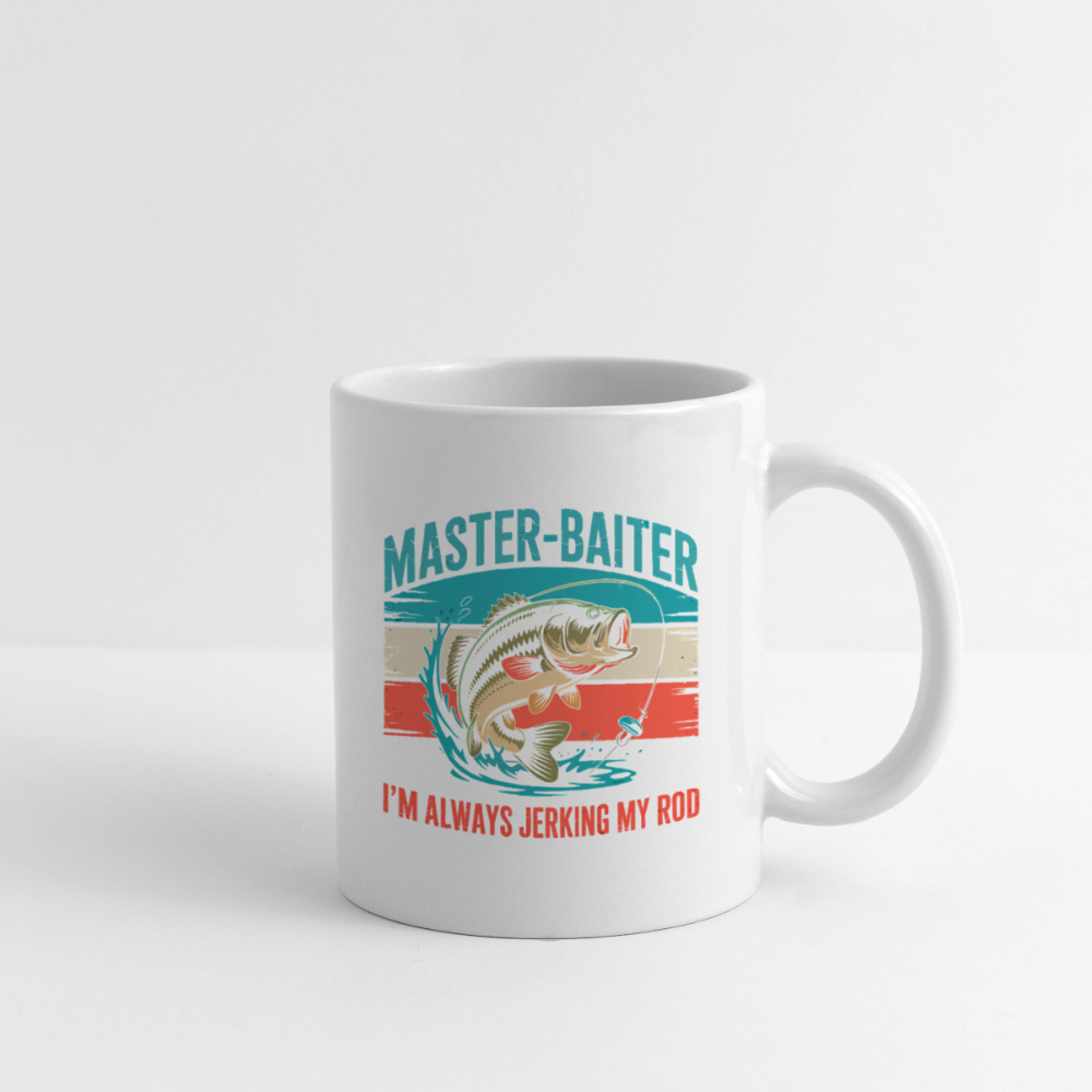 Master Baiter Jerking My Rod Funny Fishing Coffee Mug - white
