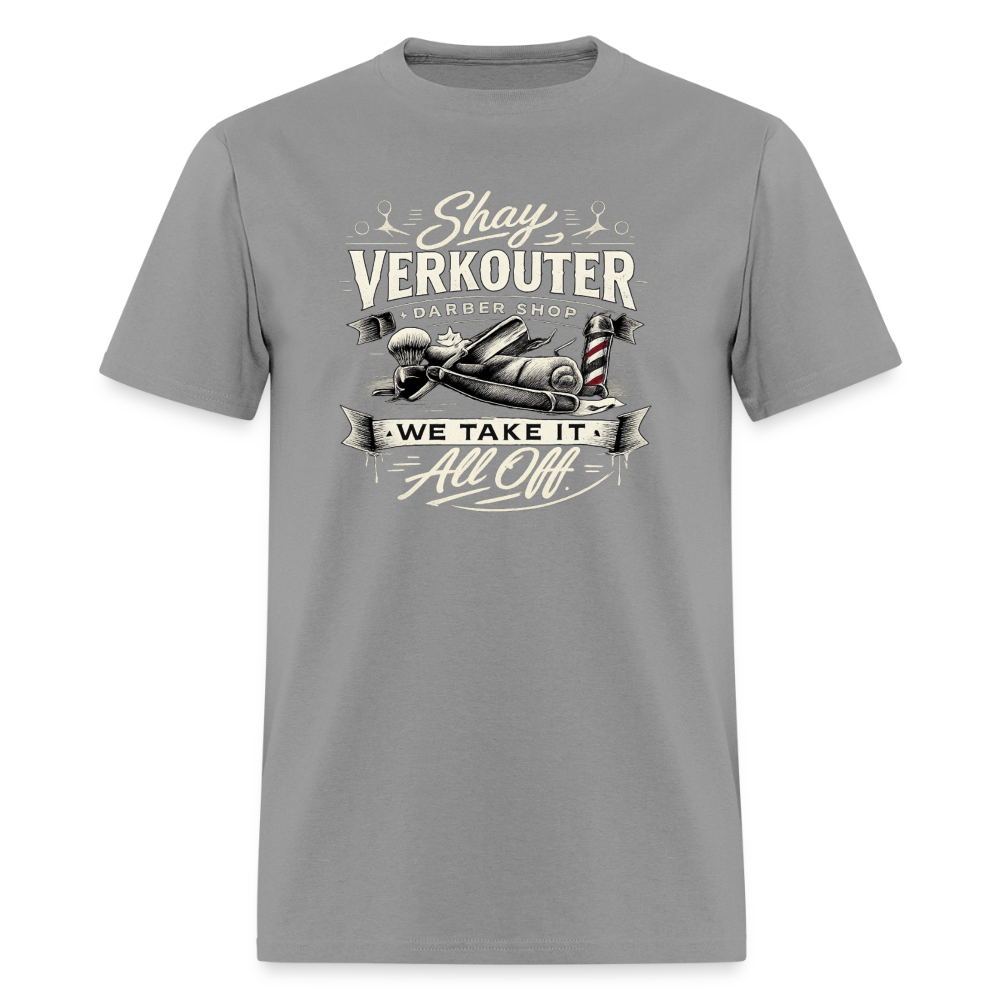 Shay Verkouter Barber Shop Funny Adult T-Shirt Color: Rock