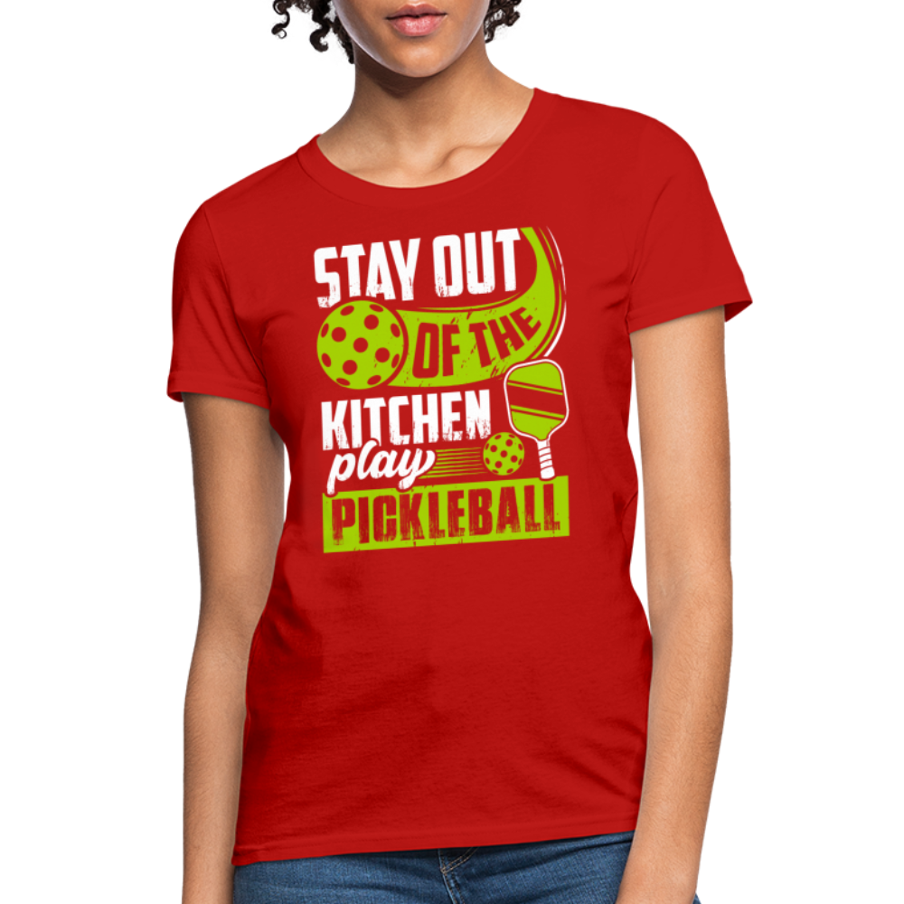 Stay Out Of The Kitchen Play Pickleball Women's Contoured T-Shirt - red