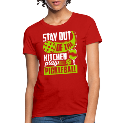 Stay Out Of The Kitchen Play Pickleball Women's Contoured T-Shirt - red