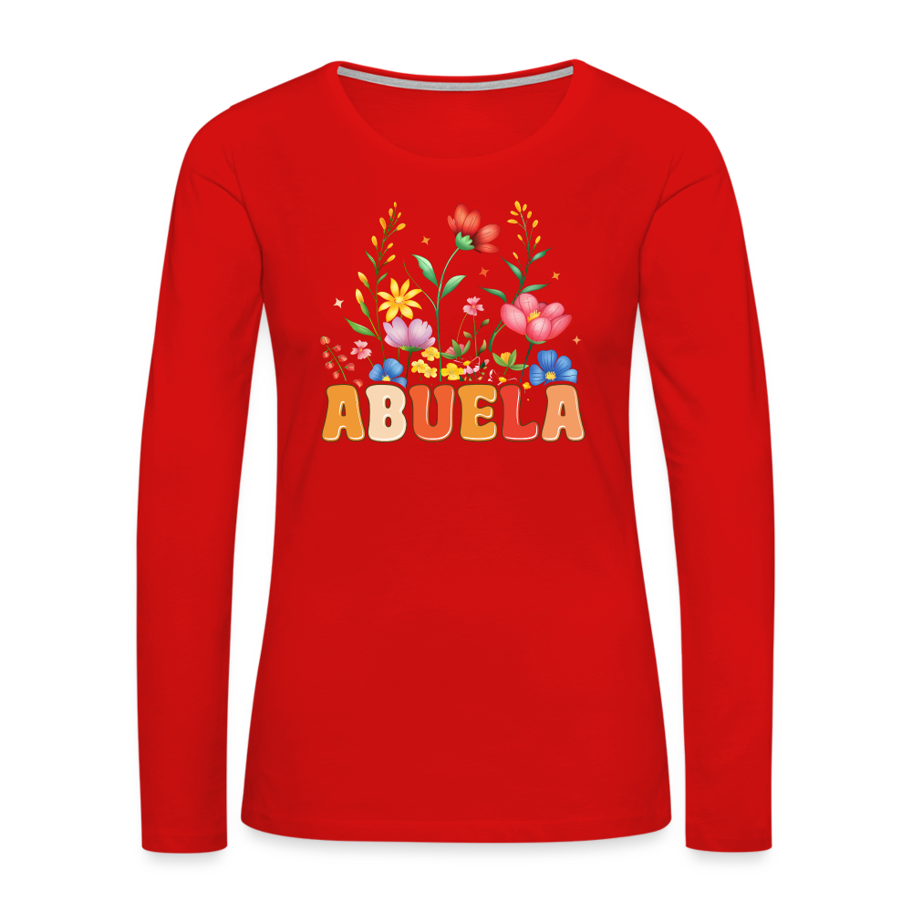 Abuela Premium Long Sleeve T-Shirt with Floral Design - red