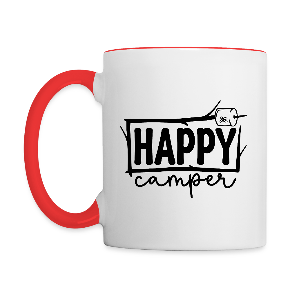 Happy Camper Coffee Mug – Funny Outdoor Toilet Paper Humor - white/red