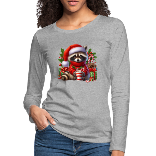 Christmas Cute Feral Raccoon Women's Premium Long Sleeve T-Shirt - heather gray