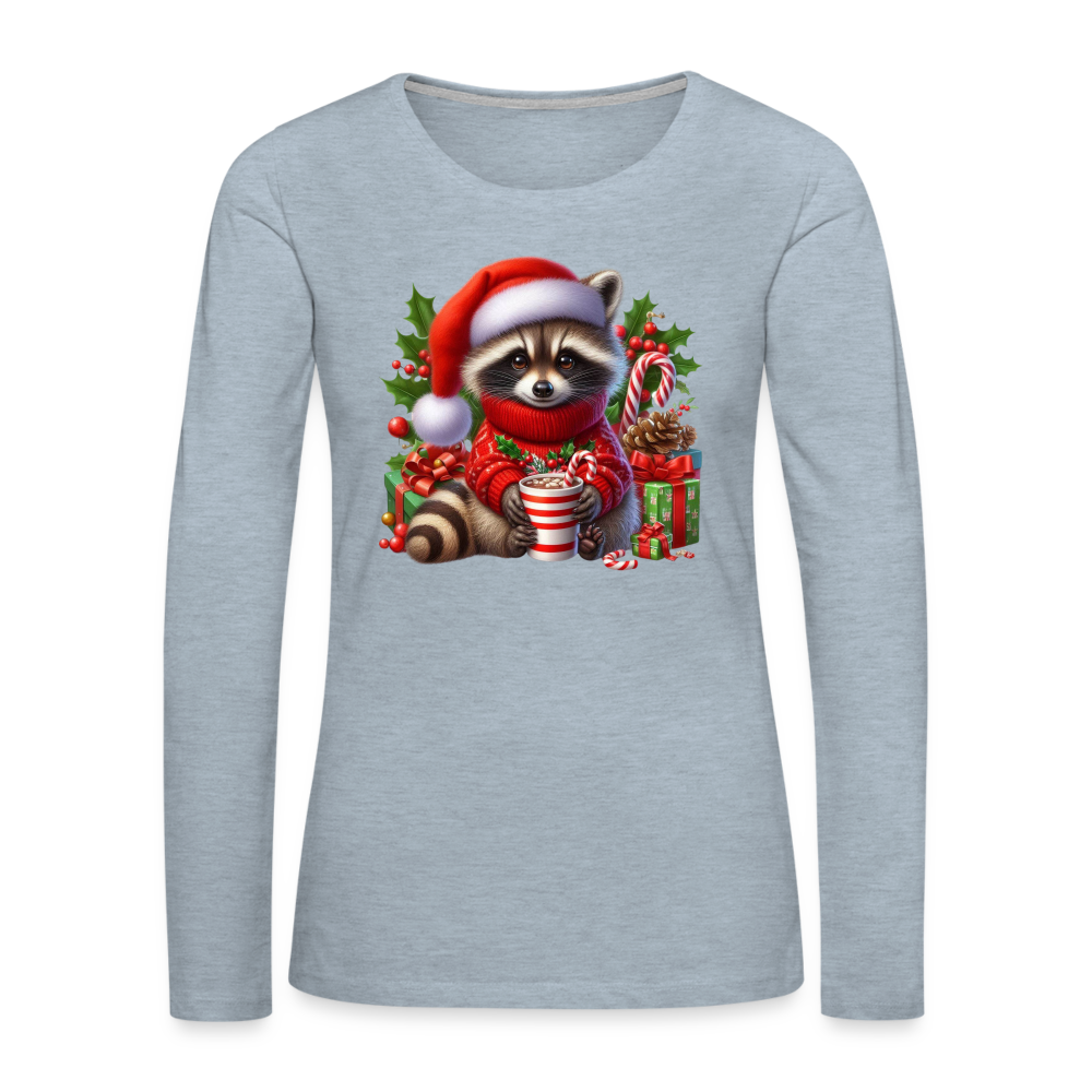 Christmas Cute Feral Raccoon Women's Premium Long Sleeve T-Shirt - heather ice blue