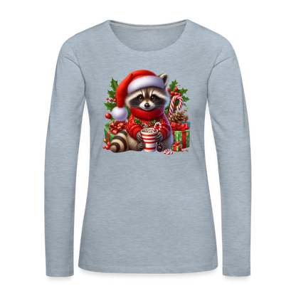 Christmas Cute Feral Raccoon Women's Premium Long Sleeve T-Shirt - heather ice blue