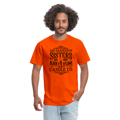 The Sanderson Sisters Black Flame Candle Co. T-Shirt (Halloween) - orange