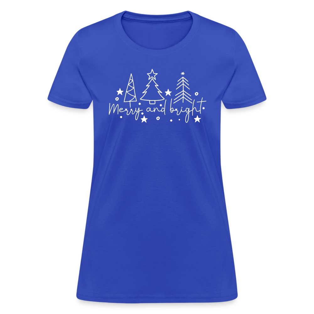 Merry and Bright (Christmas) Women's Contoured T-Shirt - royal blue