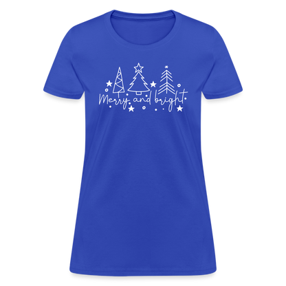 Merry and Bright (Christmas) Women's Contoured T-Shirt - royal blue