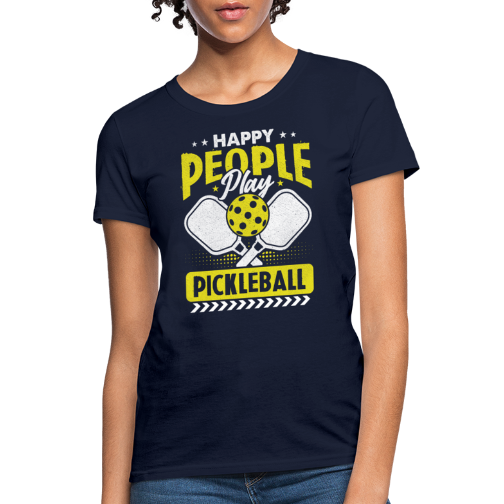 Happy People Play Pickleball Women's Contoured T-Shirt - navy