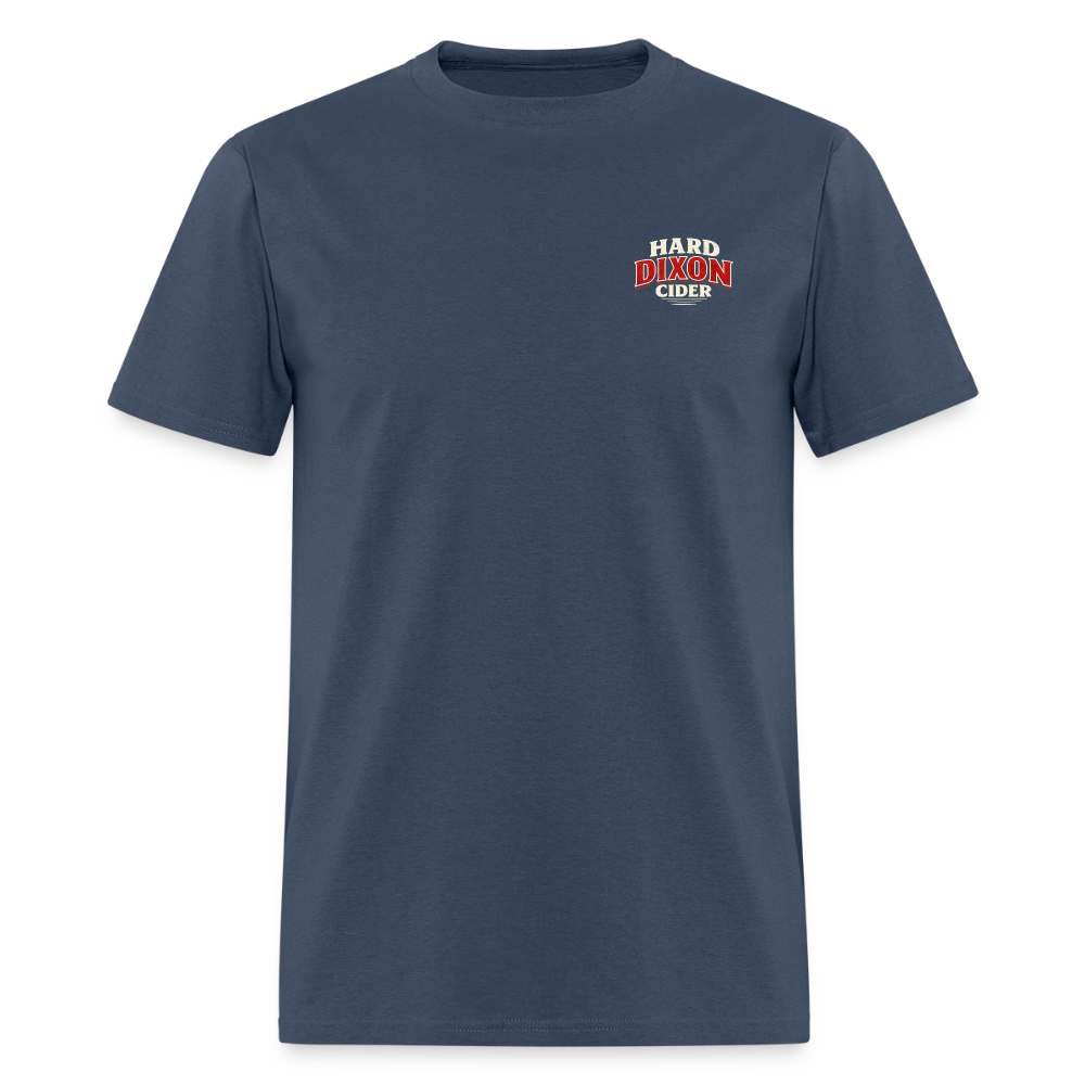 Hard Dixon Cider Funny Graphic T-Shirt (Front & Back Print) Color: Blue Dusk