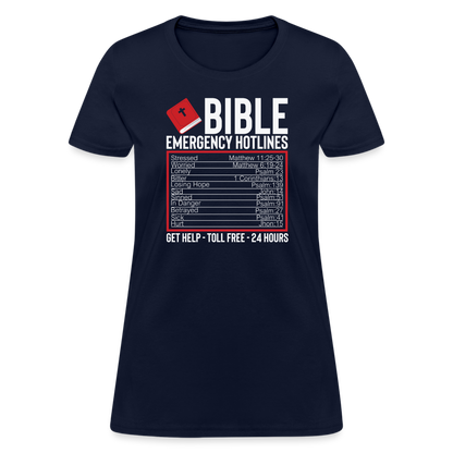 Bible Emergency Hotline (Scriptures) Women's Contoured T-Shirt - navy