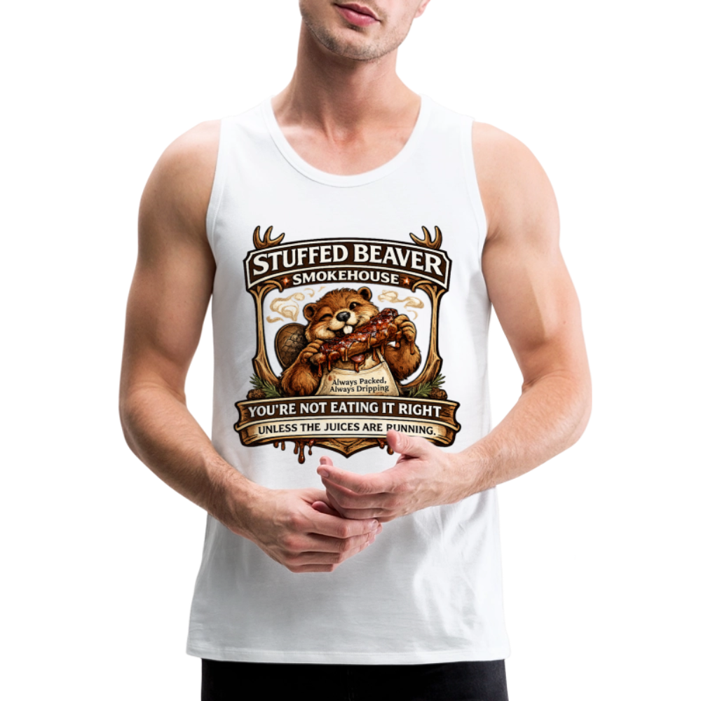 Stuffed Beaver Smokehouse Funny Tank Top Color: White