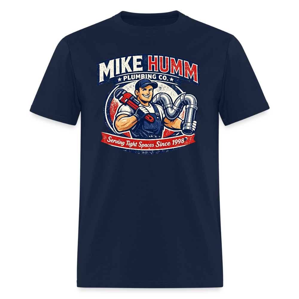 Mike Humm Plumbing T-Shirt (Adult Humor) Color: navy