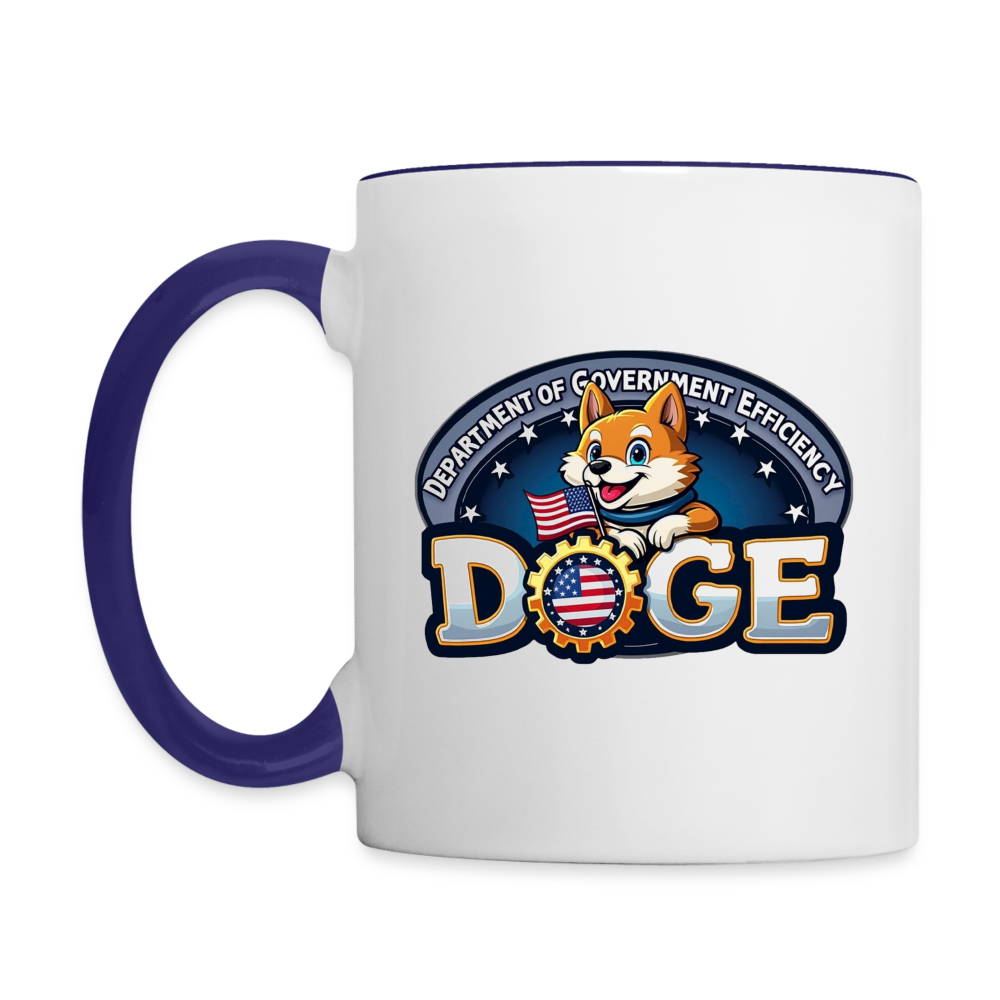 DOGE Logo (Dept of Government Efficiency) Coffee Mug - white/cobalt blue