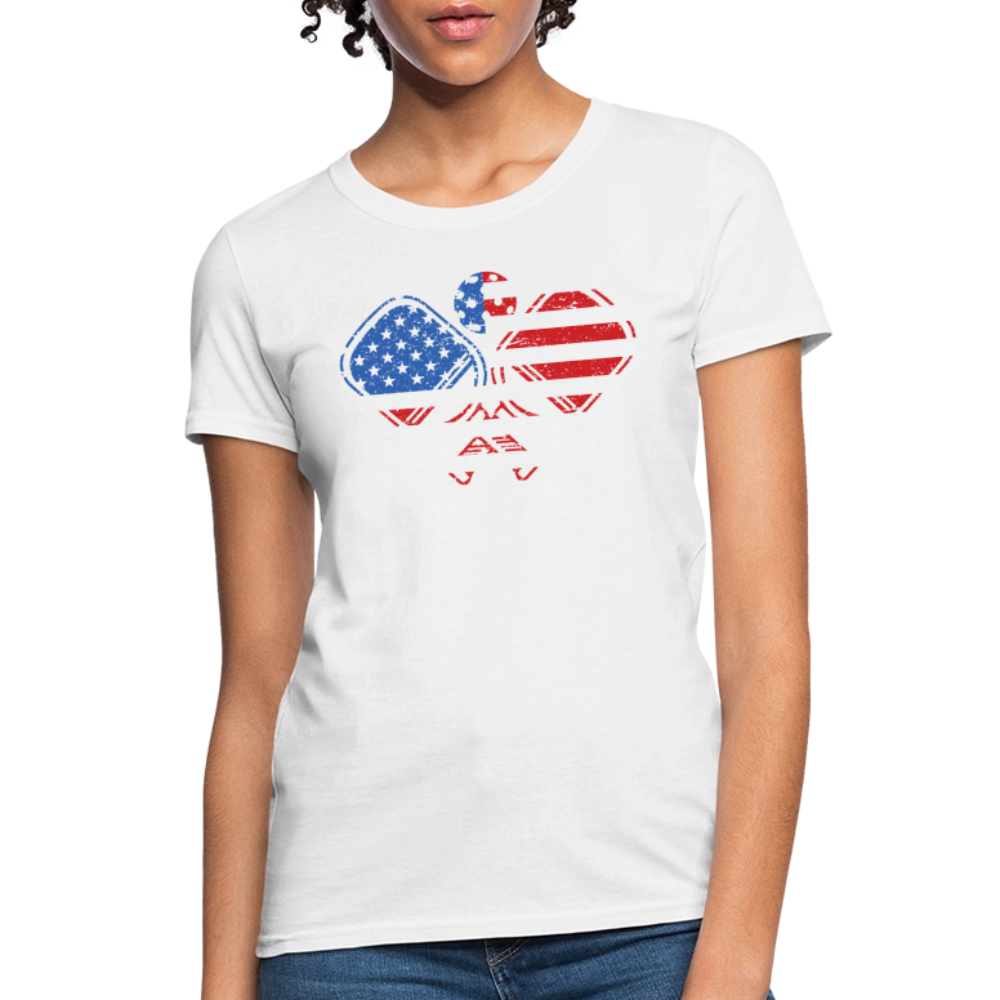 American Flag Pickleball Paddle Women's Contoured T-Shirt - white