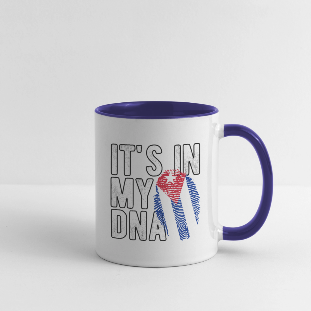 Cuban DNA Coffee Mug – Fingerprint Flag Design - white/cobalt blue