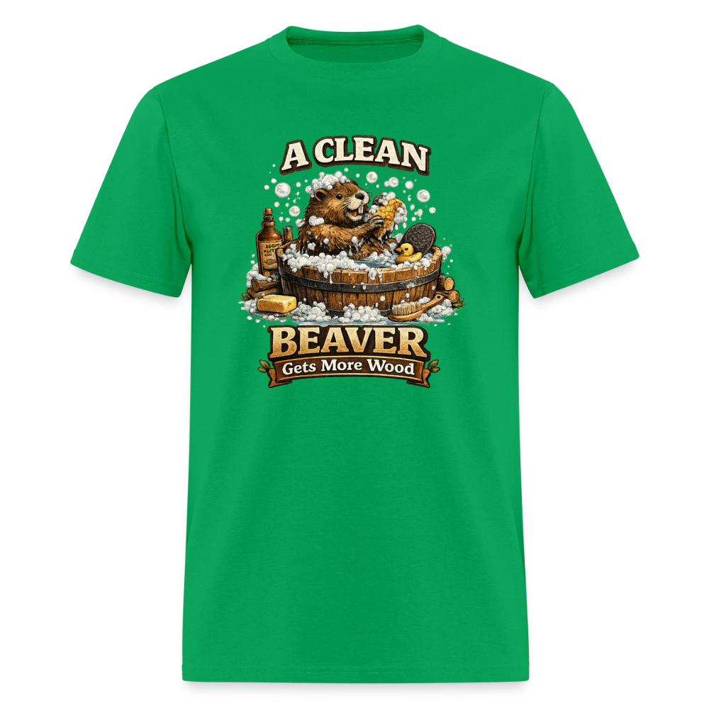 A Clean Beaver Gets More Wood Funny Adult Tee Color: bright green