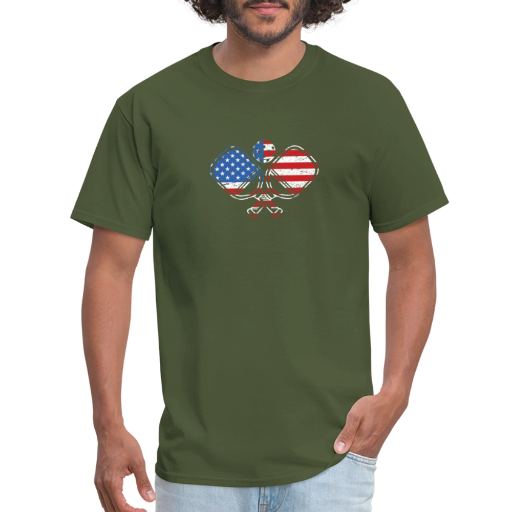 American Flag Pickleball Paddle T-Shirt - military green