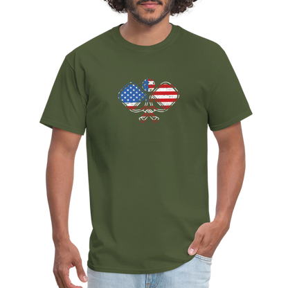 American Flag Pickleball Paddle T-Shirt - military green