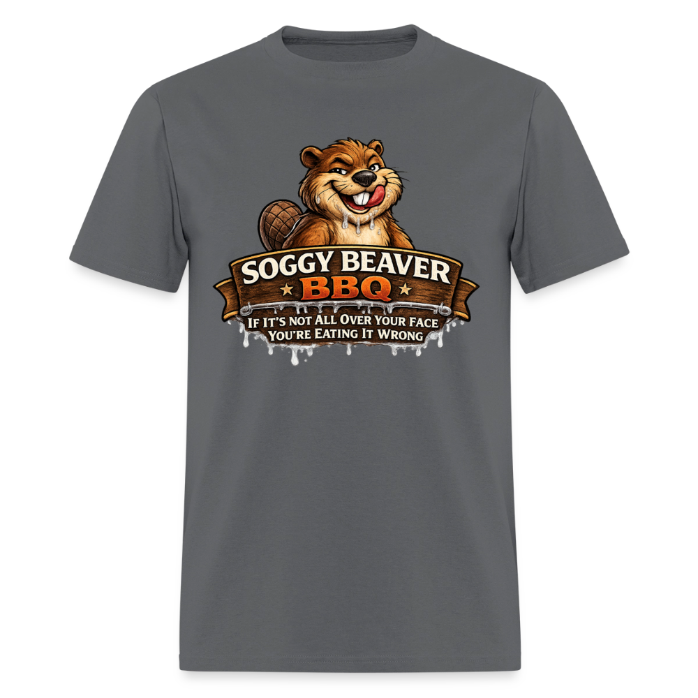 Soggy Beaver BBQ Funny Graphic T-Shirt Color: Charcoal