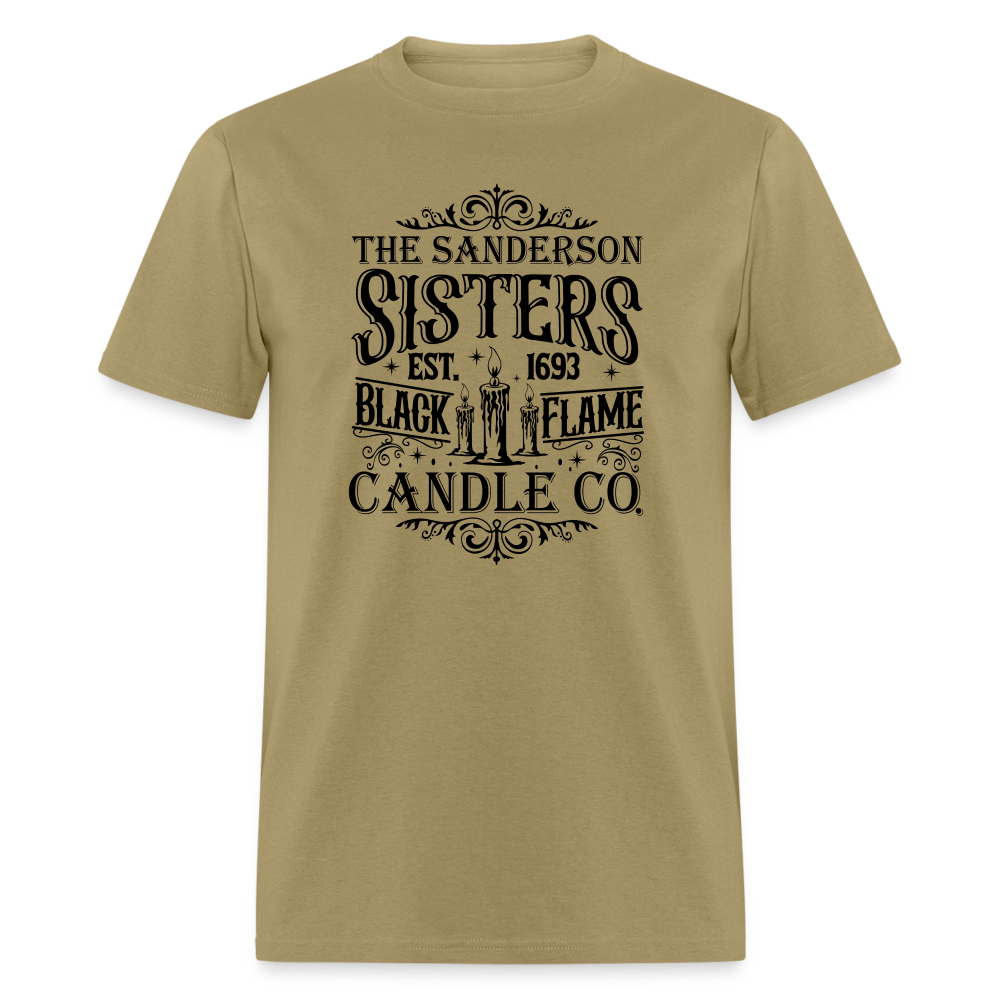 The Sanderson Sisters Black Flame Candle Co. T-Shirt (Halloween) - khaki