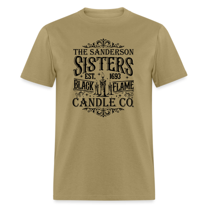 The Sanderson Sisters Black Flame Candle Co. T-Shirt (Halloween) - khaki