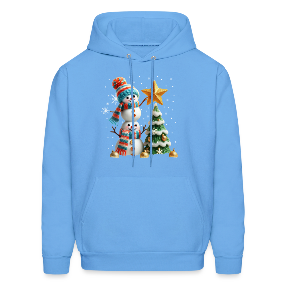 Cute Christmas Funny Snowman Decorating Tree Hoodie - carolina blue