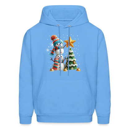 Cute Christmas Funny Snowman Decorating Tree Hoodie - carolina blue