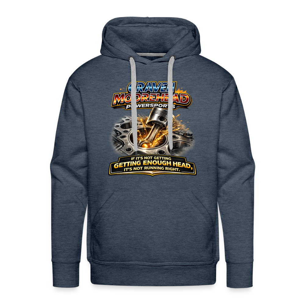 Craven Moorehead Powersports Funny Adult Humor Premium Hoodie Color: Heather Denim