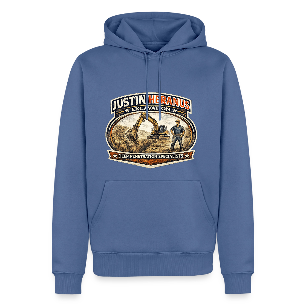 Justin Heranus Drilling Co Hoodie Funny Adult Humor Gear Color: stone blue