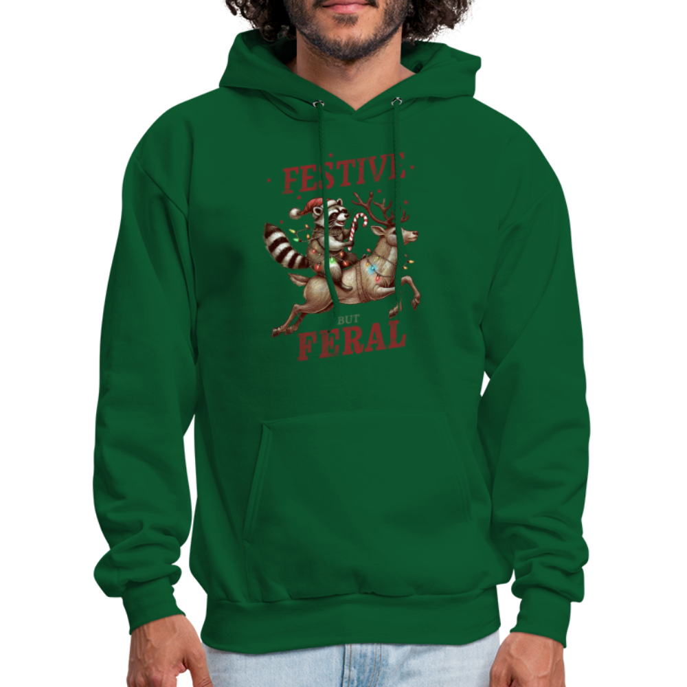 Festive But Feral Raccoon Christmas Hoodie - forest green