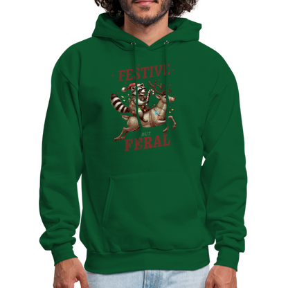 Festive But Feral Raccoon Christmas Hoodie - forest green