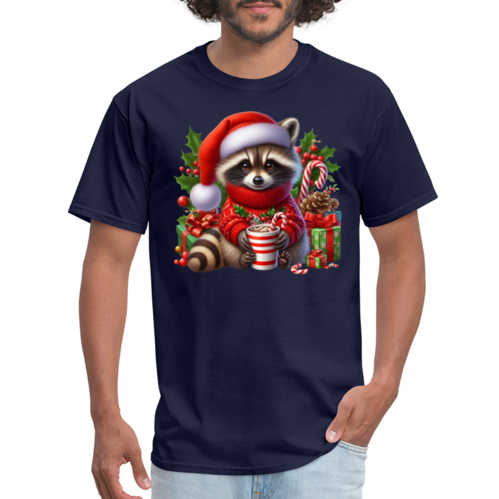 Christmas Cute Feral Raccoon T-Shirt - navy