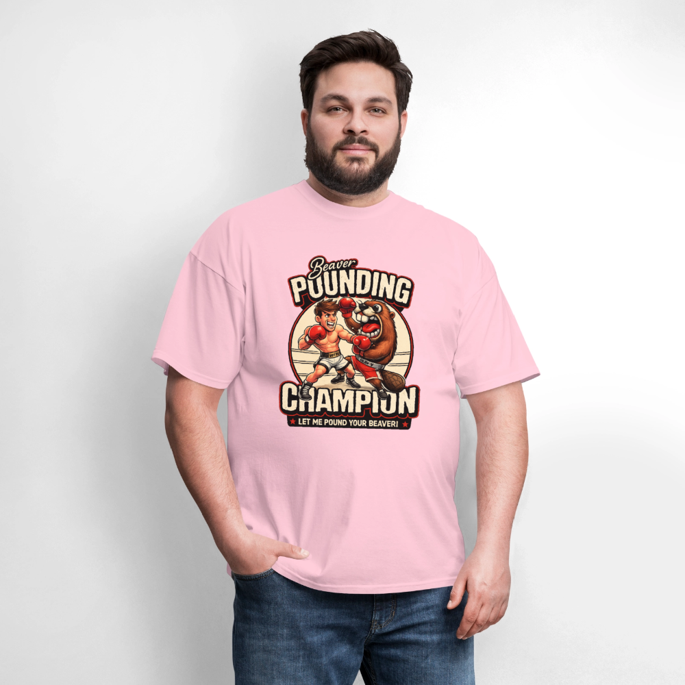 Beaver Pounding Champion Funny Adult Humor Graphic T-Shirt - pink
