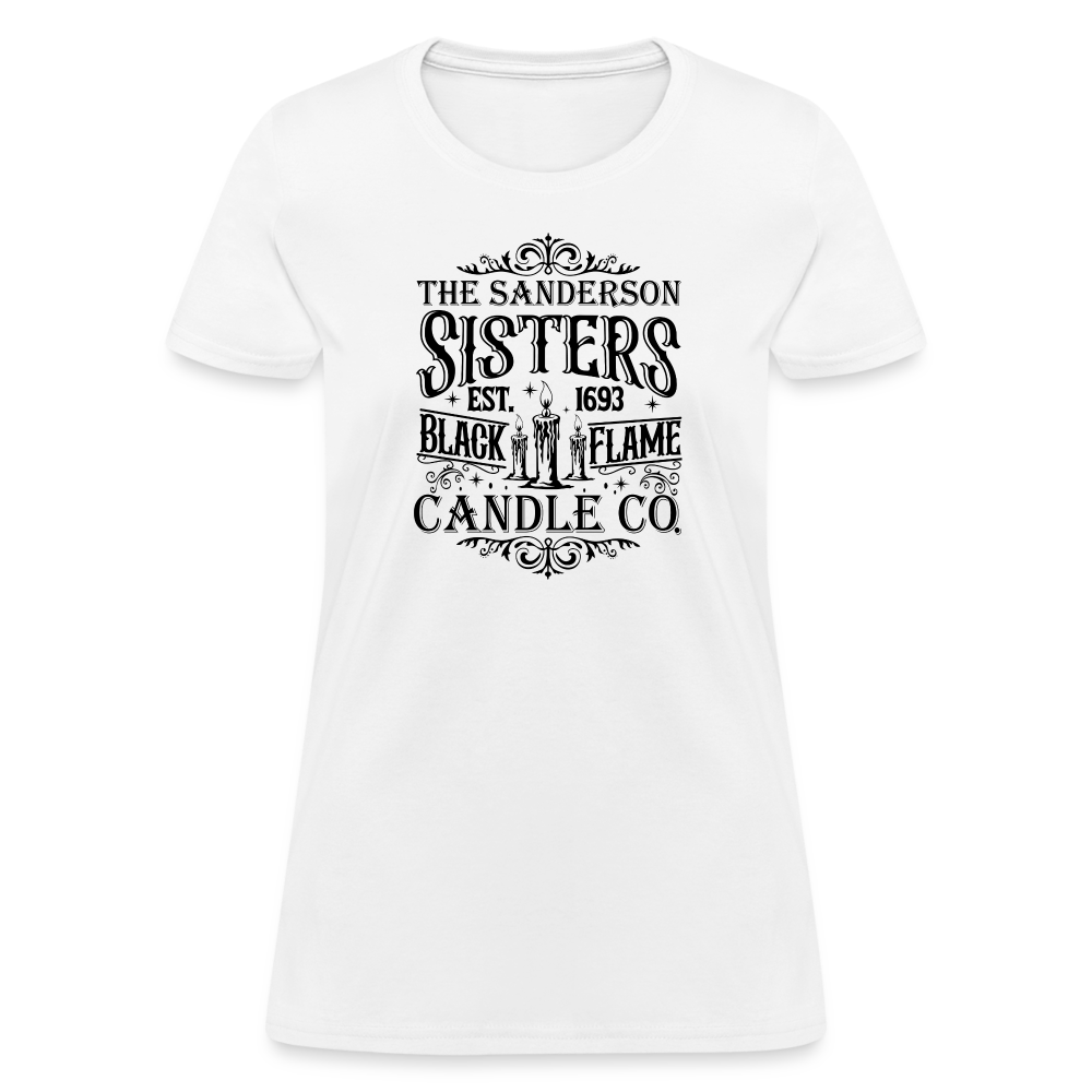 The Sanderson Sisters Black Flame Candle Co. Women's Contoured T-Shirt (Halloween) - white