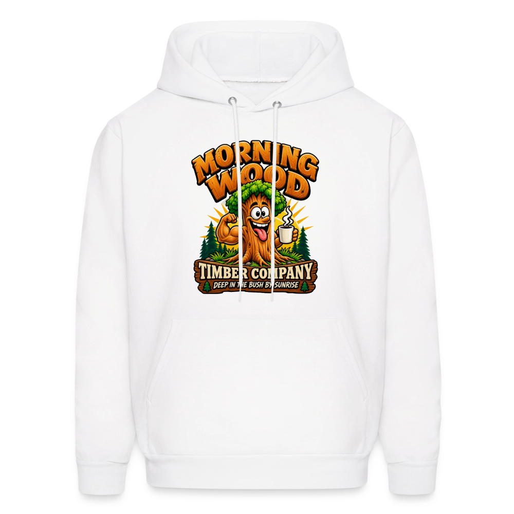 Morning Wood Timber Company Funny Adult Humor Hoodie Color: White